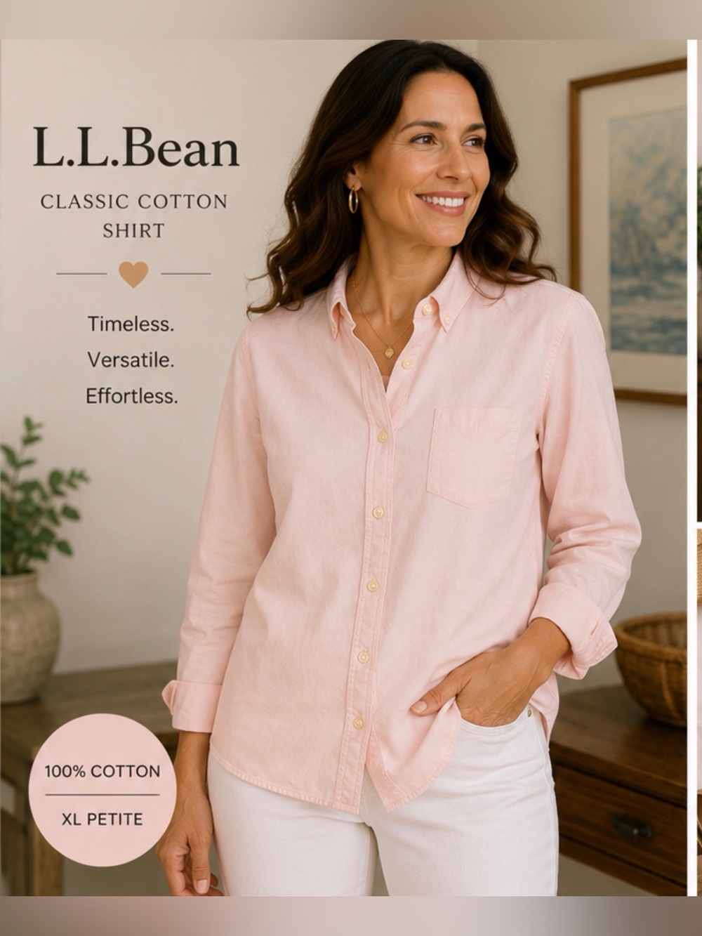 L.L.Bean XL Petite Pink Cotton Button Down Shirt Preppy Coastal Classic
